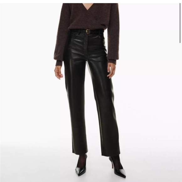 Aritzia Wilfred Vegan Faux Leather Pants Straight leg black high rise Melina 8 - Picture 1 of 16